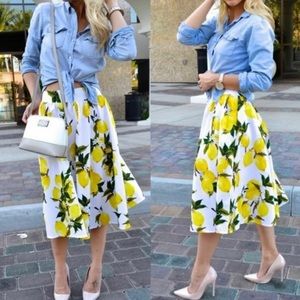 Grace Karin Lemon Print Pleated Skirt
